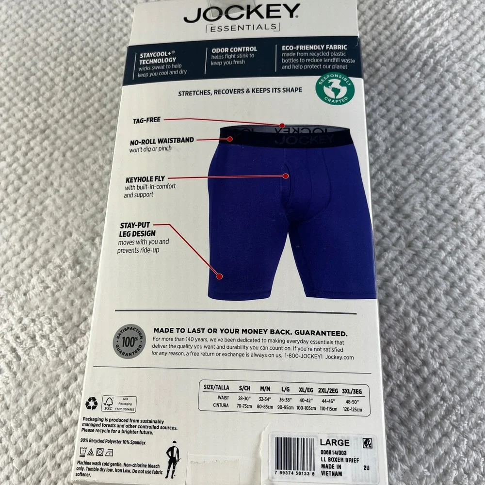 Jockey Essentials Mens 3 Pack Microfiber Stretch‎ Long Leg Boxer Briefs 8in